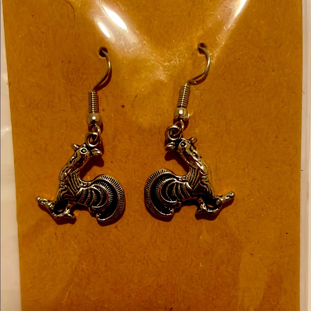 Silver Rooster Dangle Earrings